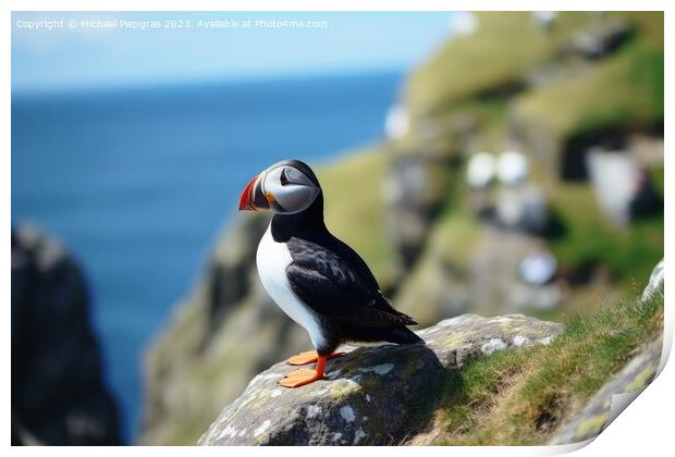 A beautiful puffin bird in a close up view. Print by Michael Piepgras