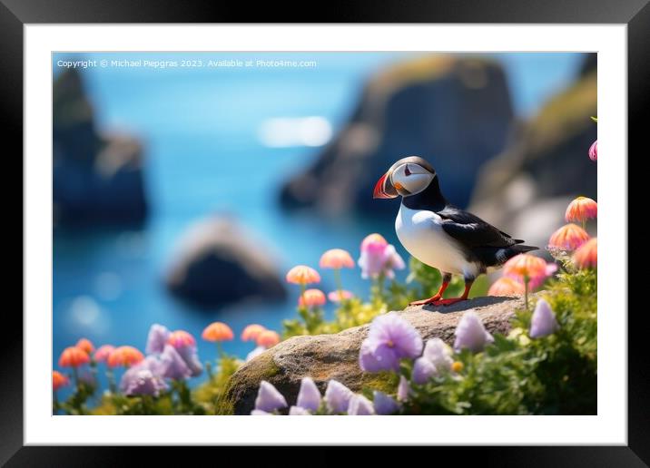 A beautiful puffin bird in a close up view. Framed Mounted Print by Michael Piepgras