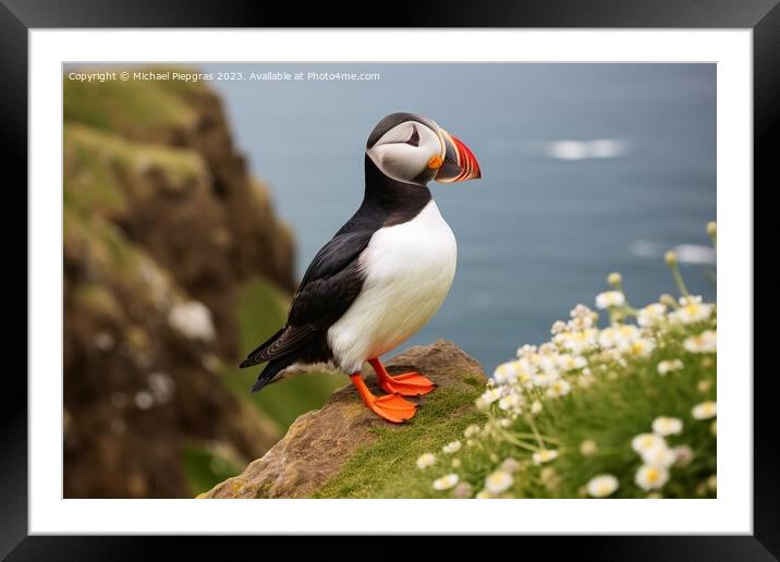 A beautiful puffin bird in a close up view. Framed Mounted Print by Michael Piepgras
