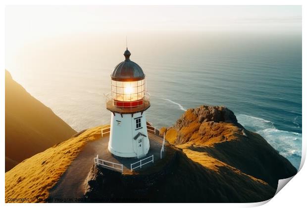 A beautiful shot of a lighthouse on a coastline. Print by Michael Piepgras
