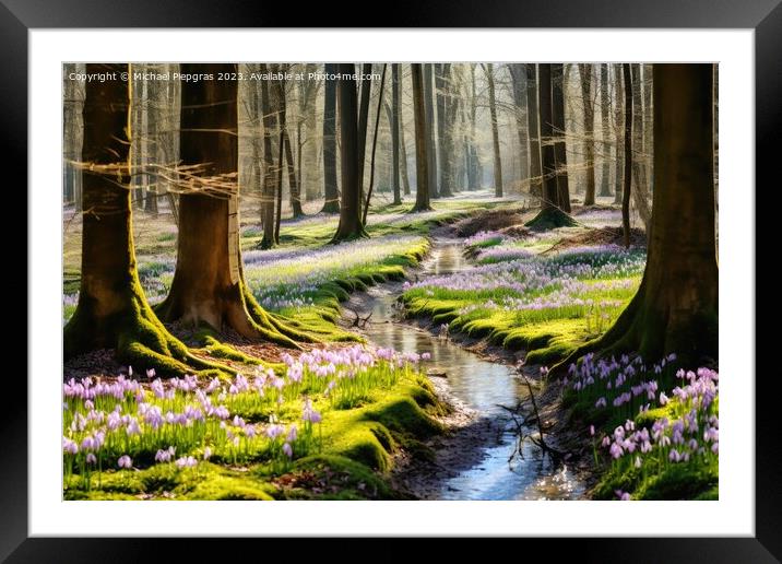 A deciduous forest in spring with a sea of crocus flowers on the Framed Mounted Print by Michael Piepgras