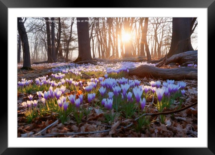 A deciduous forest in spring with a sea of crocus flowers on the Framed Mounted Print by Michael Piepgras