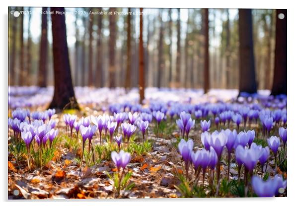 A deciduous forest in spring with a sea of crocus flowers on the Acrylic by Michael Piepgras