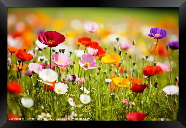 A meadow with lots of colorful flowers on it. Framed Print by Michael Piepgras