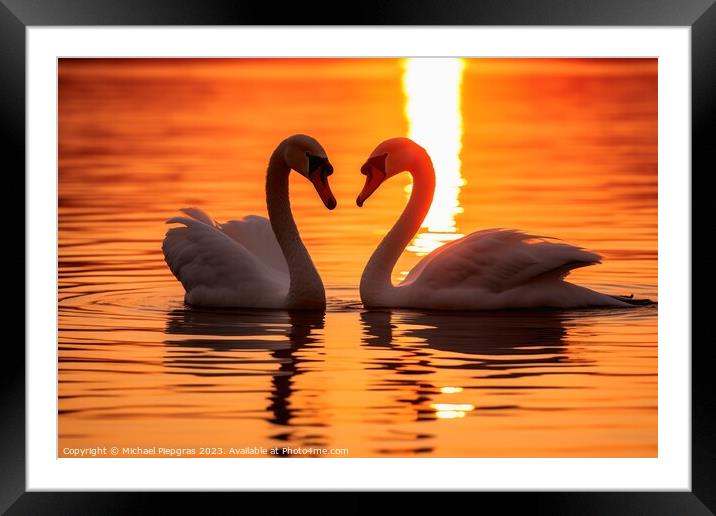 A swan couple in the sunset Framed Mounted Print by Michael Piepgras