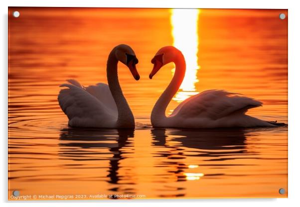 A swan couple in the sunset Acrylic by Michael Piepgras