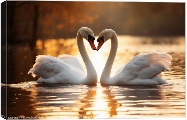 A swan couple in the sunset Canvas Print by Michael Piepgras