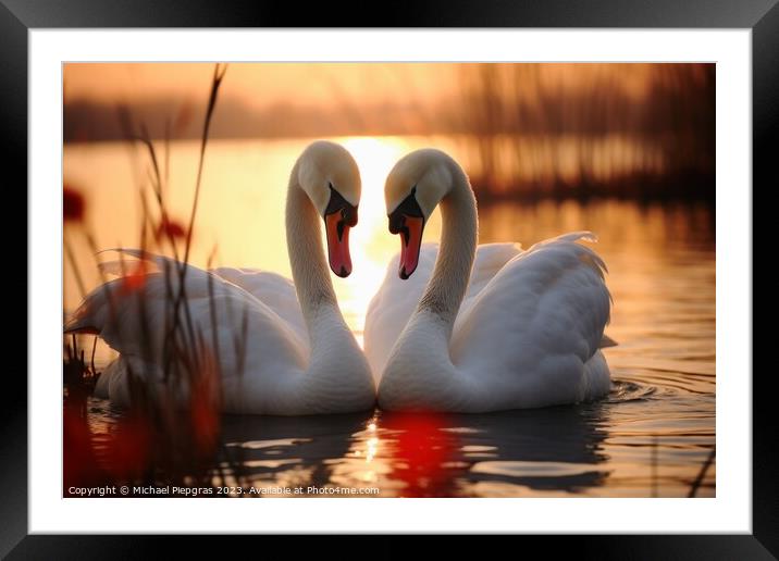 A swan couple in the sunset Framed Mounted Print by Michael Piepgras