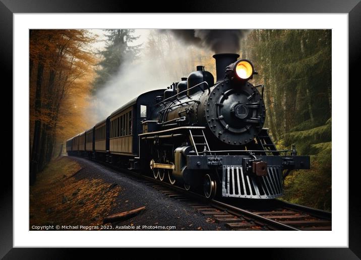 An old steam locomotive with lots of steam and smoke. Framed Mounted Print by Michael Piepgras