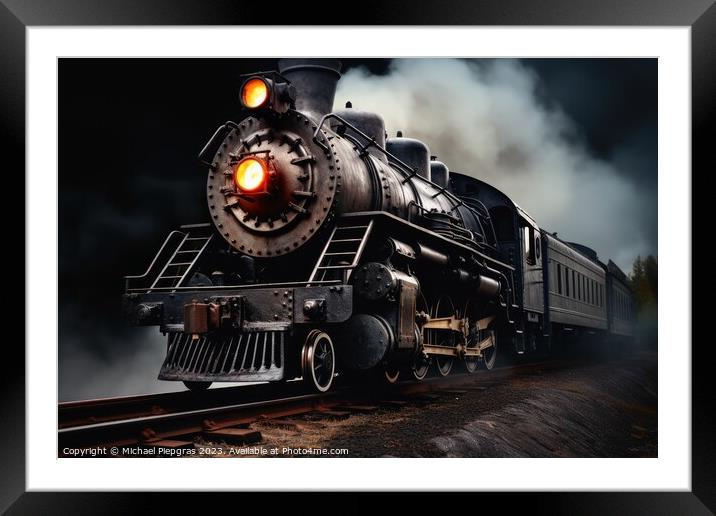 An old steam locomotive with lots of steam and smoke. Framed Mounted Print by Michael Piepgras