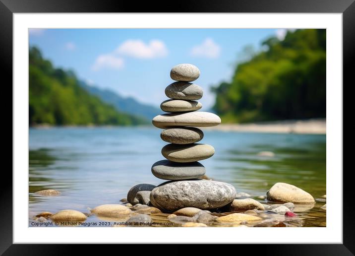Balance of nature represented with stones and water. Framed Mounted Print by Michael Piepgras