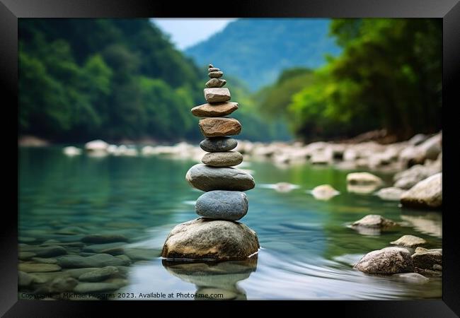 Balance of nature represented with stones and water. Framed Print by Michael Piepgras
