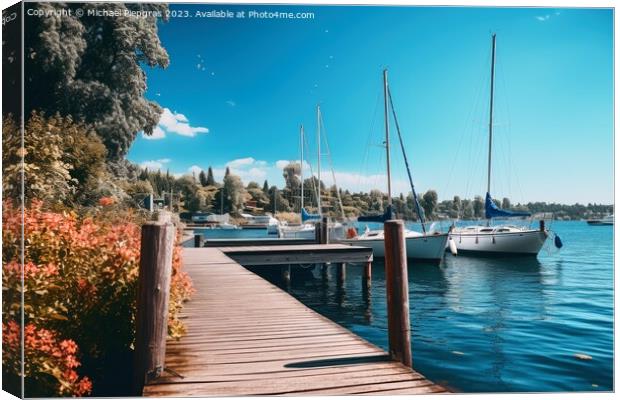 Beautiful view at a jetty of a small port with sailing boats. Canvas Print by Michael Piepgras