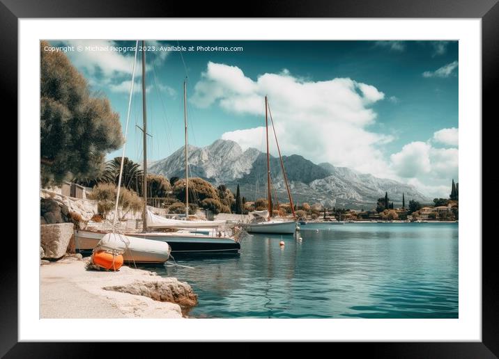 Beautiful view at a jetty of a small port with sailing boats. Framed Mounted Print by Michael Piepgras