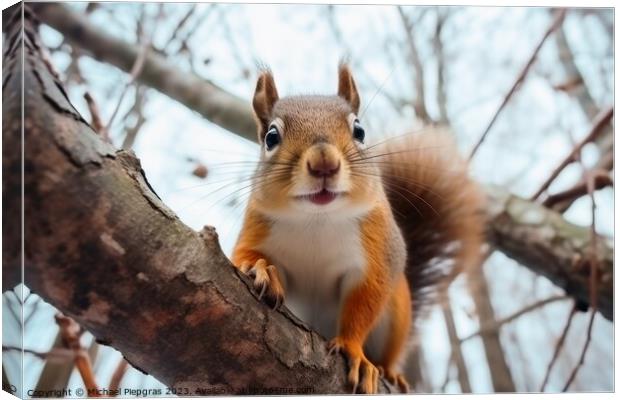 Close up of squirrel on branch looking for a nut. Canvas Print by Michael Piepgras