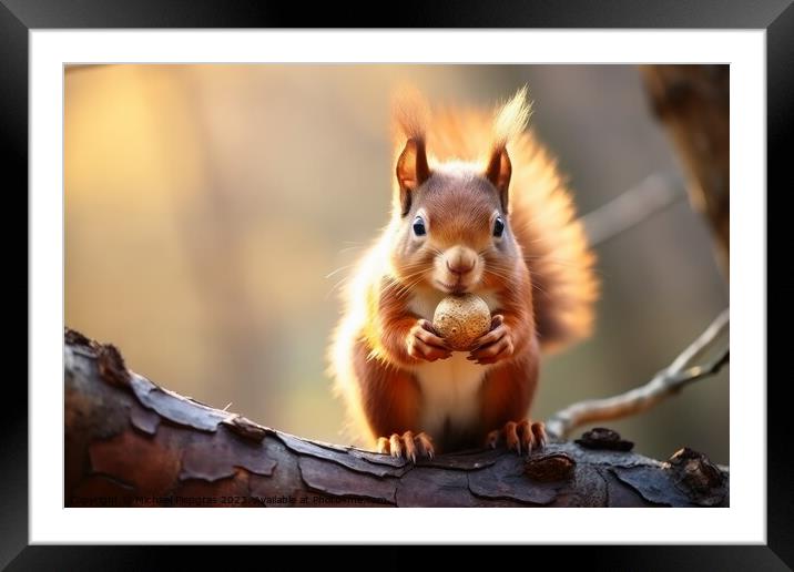 Close up of squirrel on branch looking for a nut. Framed Mounted Print by Michael Piepgras