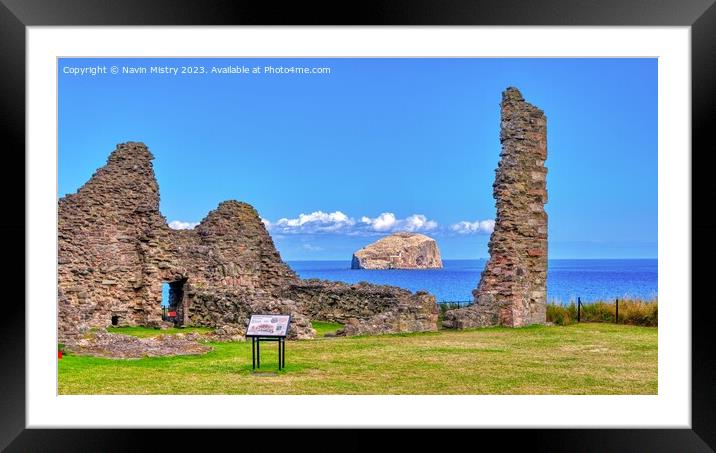 The Bass Rock seen from Tantallon Castle Framed Mounted Print by Navin Mistry