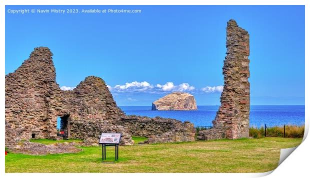 The Bass Rock seen from Tantallon Castle Print by Navin Mistry