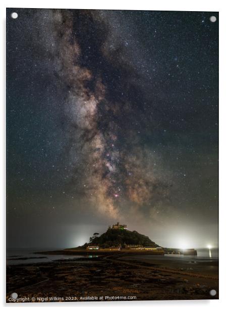 St Michael's Mount Milky Way Acrylic by Nigel Wilkins
