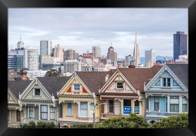 Painted Ladies row of victorian houses Alamo Square, San Francis Framed Print by Martin Williams