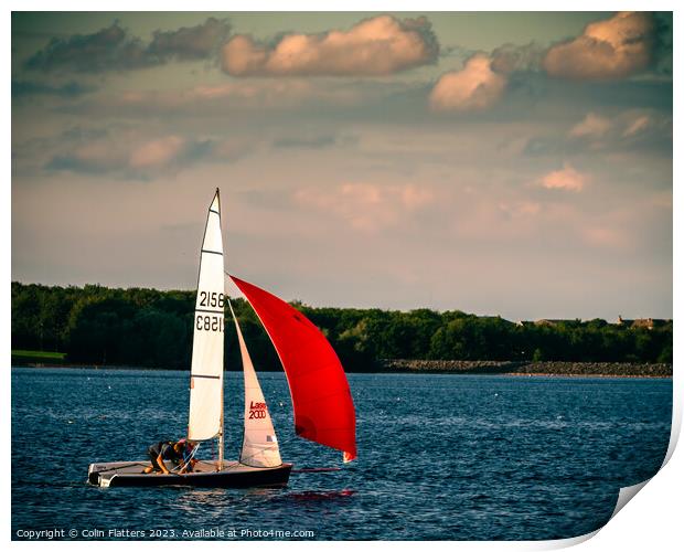 Red sails in the sunset Print by Colin Flatters