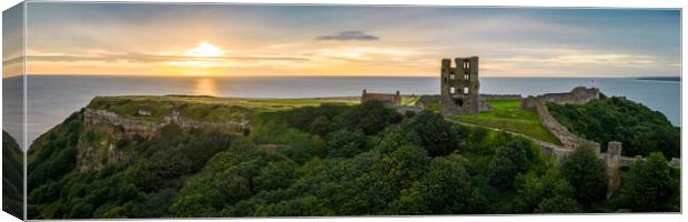 Scarborough Castle Sunrise Panorama Canvas Print by Apollo Aerial Photography