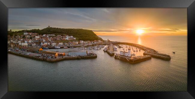 Scarborough Harbour Sunrise Panorama Framed Print by Apollo Aerial Photography