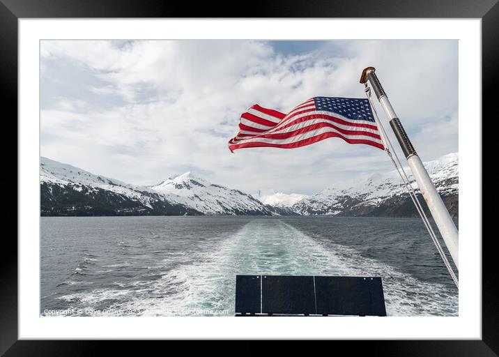American Stars and Stripes flag on the back of a boat in Price William Sound, Alaksa, USA Framed Mounted Print by Dave Collins