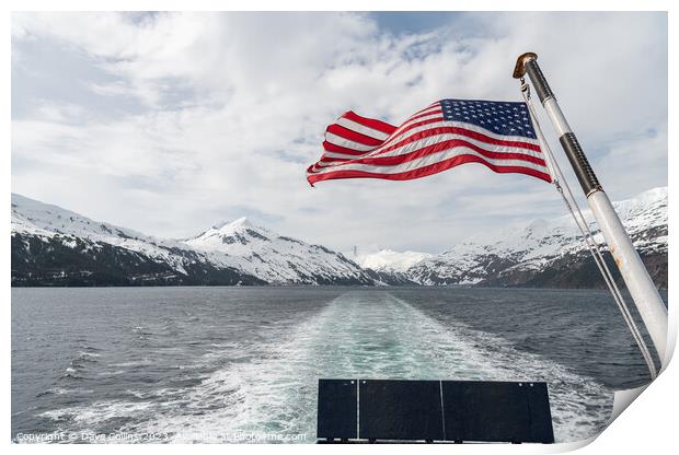American Stars and Stripes flag on the back of a boat in Price William Sound, Alaksa, USA Print by Dave Collins