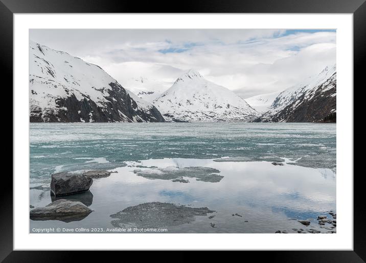 Ice sheets covering Portage Lake,  from the Begich Boggs Visitor Center with Bard Peak in the distance Framed Mounted Print by Dave Collins