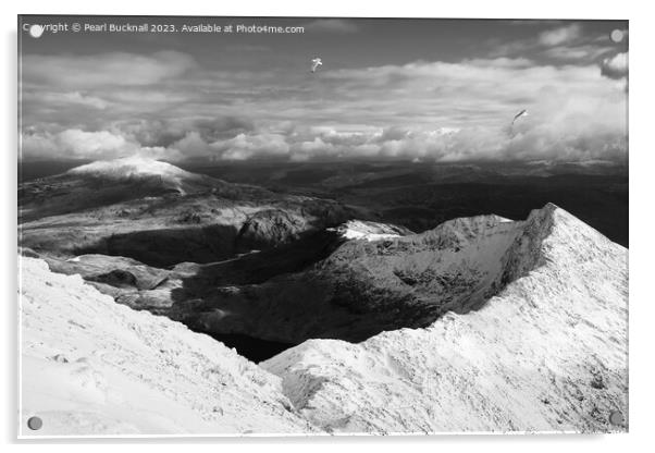 Winter Snow on Y Lliwedd Mountain in Snowdonia mon Acrylic by Pearl Bucknall