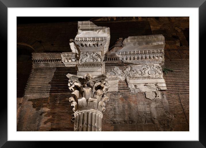 Ancient Pantheon Architectural Details In Rome Framed Mounted Print by Artur Bogacki