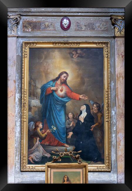 Christ Showing His Sacred Heart to St Margaret Mary Framed Print by Artur Bogacki