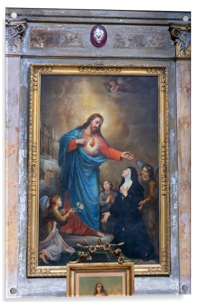 Christ Showing His Sacred Heart to St Margaret Mary Acrylic by Artur Bogacki