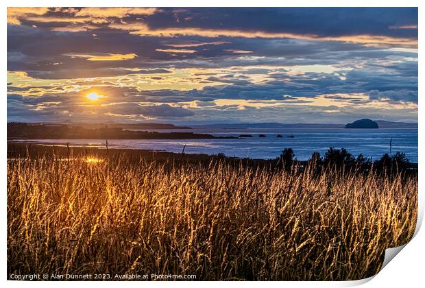 Golden Hour Over Verdant Pasture over Dunbar Print by Alan Dunnett