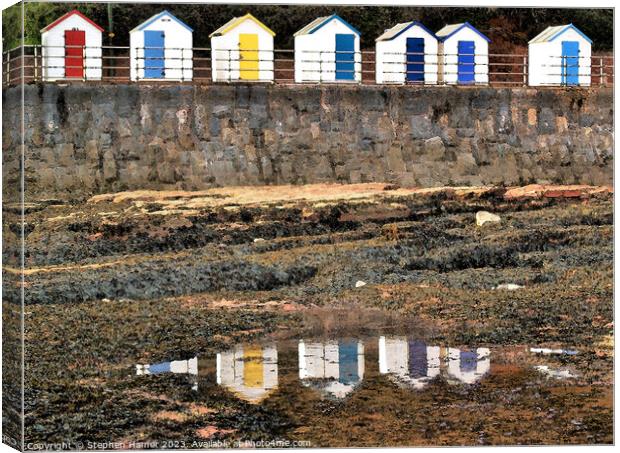 colorful Beach Huts and their reflections Canvas Print by Stephen Hamer