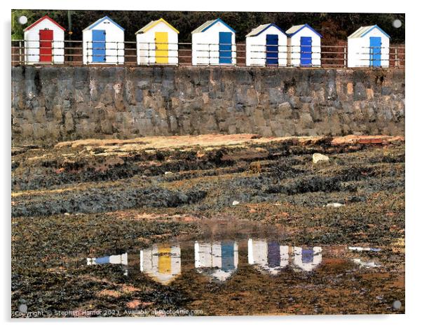colorful Beach Huts and their reflections Acrylic by Stephen Hamer