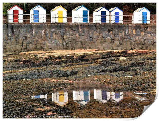 colorful Beach Huts and their reflections Print by Stephen Hamer