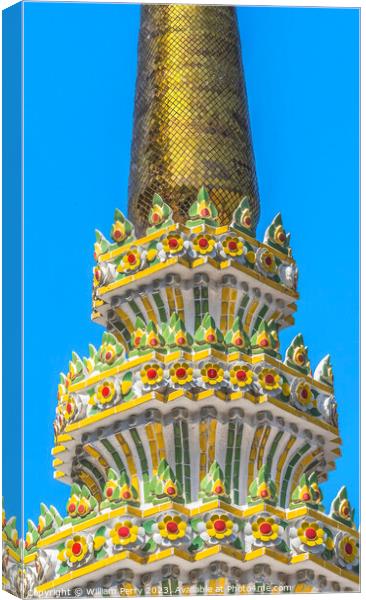 Golden Ceraimic Chedi Spire Pagoda Wat Pho Bangkok Thailand Canvas Print by William Perry