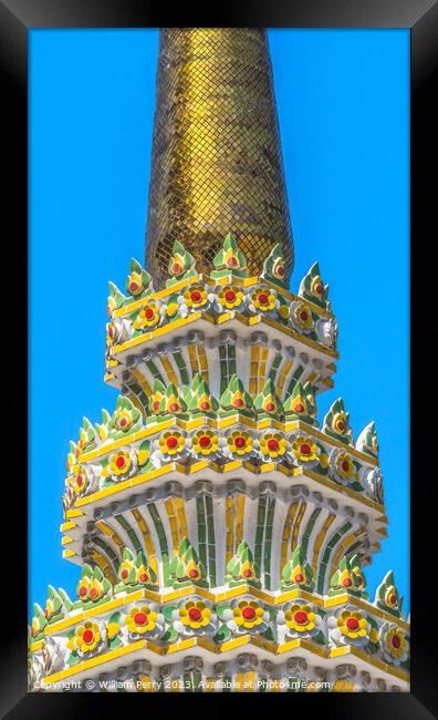 Golden Ceraimic Chedi Spire Pagoda Wat Pho Bangkok Thailand Framed Print by William Perry