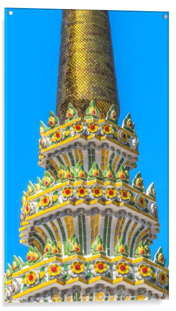 Golden Ceraimic Chedi Spire Pagoda Wat Pho Bangkok Thailand Acrylic by William Perry