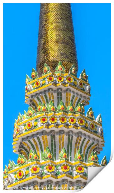 Golden Ceraimic Chedi Spire Pagoda Wat Pho Bangkok Thailand Print by William Perry
