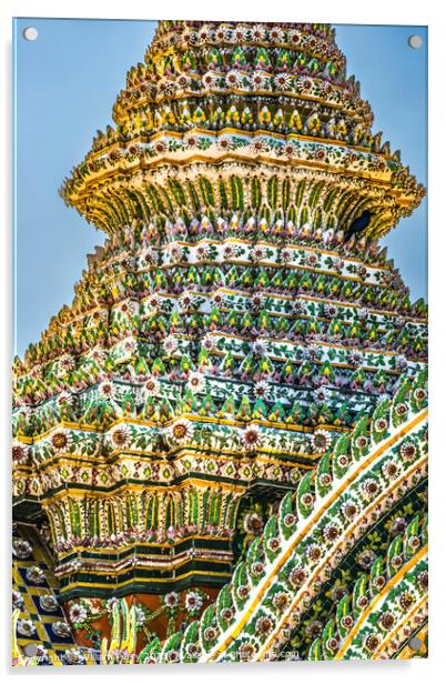 Ceraimic Chedi Spire Pagoda Wat Pho Bangkok Thailand Acrylic by William Perry