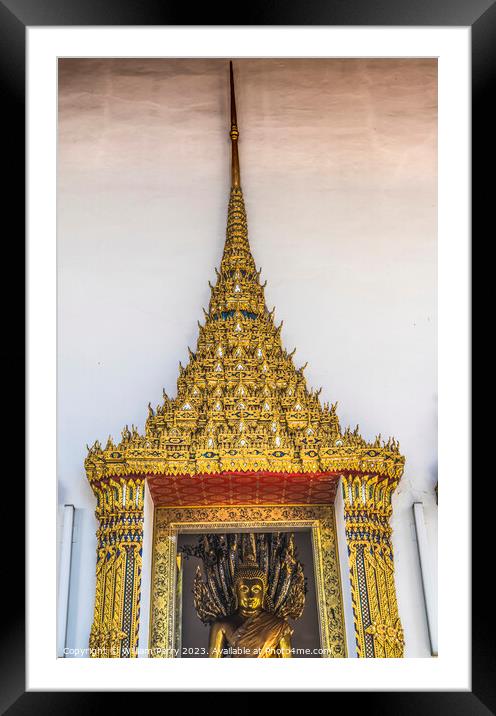 Golden Buddha Statue Entrance Wat Pho Bangkok Thailand Framed Mounted Print by William Perry