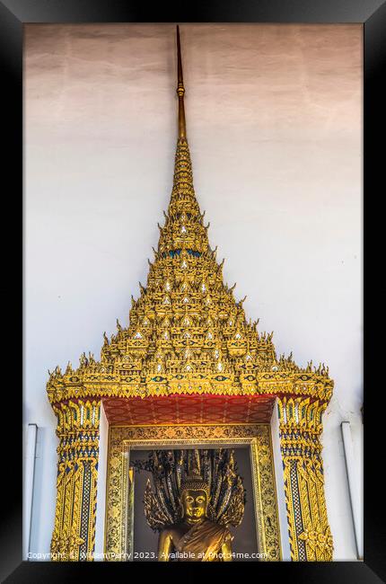 Golden Buddha Statue Entrance Wat Pho Bangkok Thailand Framed Print by William Perry