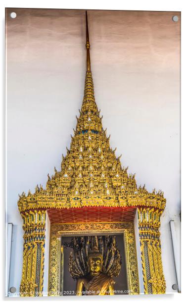 Golden Buddha Statue Entrance Wat Pho Bangkok Thailand Acrylic by William Perry