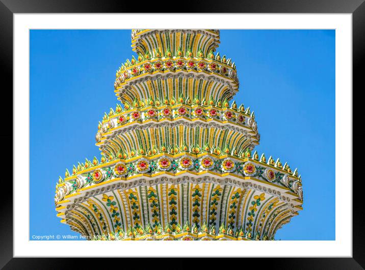Ceraimic Chedi Spire Pagoda Wat Pho Bangkok Thailand Framed Mounted Print by William Perry