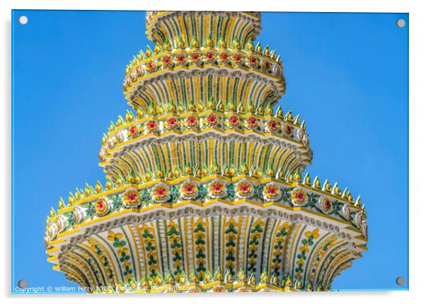Ceraimic Chedi Spire Pagoda Wat Pho Bangkok Thailand Acrylic by William Perry