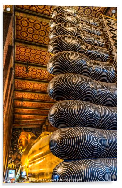  Reclining Buddha Toes Feet Wat Pho Bangkok Thailand Acrylic by William Perry