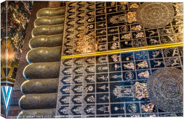  Reclining Buddha Designs Mother of Pearl Feet Wat Pho Bangkok T Canvas Print by William Perry
